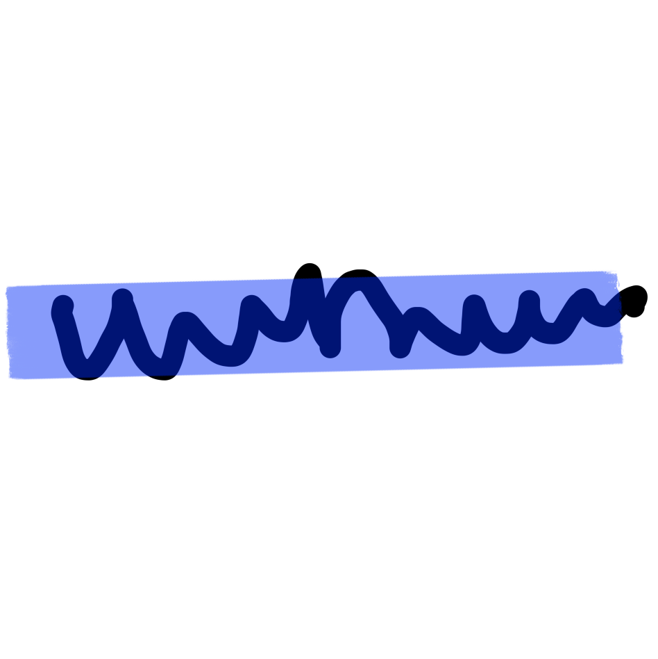 A black squiggle with a semi-transparent blue rectangle covering most of it